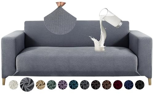 Alishomtll Sofa Überzug 3 Sitzer Stretch Sofabezug Universal Wasserabweisend Couch Überzug Sofaüberwürfe Elastische Jacquard Couchbezug rutschfest Sofaschoner für Hunde Katzen (185-230cm, Hellgrau)