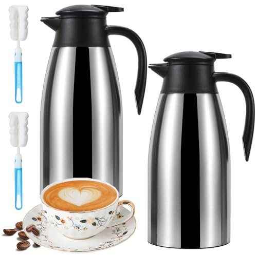 2pcs 68oz Thermal Coffee Carafe, Insulated Stainless Steel Coffee Carafes for Keeping Hot Coffee & Water Hot Beverage-12Hours, Double Walled Vacuum Coffee Carafe