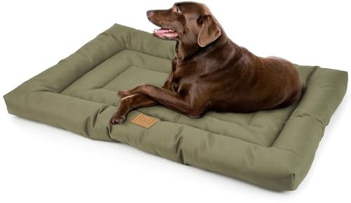 MERSJO Hochwertiges Hundebett für Kleines und Mittelgroße Hunde, Maximaler Liegekomfort, 100% Oxford-Gewebe mit PVC-Beschichtung, Äußerst Bequem, Dog Bed, Kratz- und Schmutzabweisend, Olive, 76x46 cm