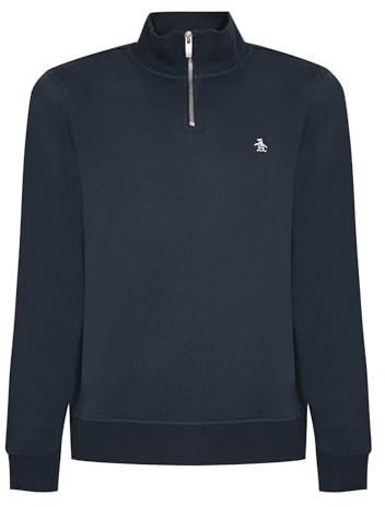 Original Penguin Herren Men’s Quarter Zip, Sticker Pete, Organic Cotton Fleece, Long Sleeve Sweatshirt, Rain Heather, XL