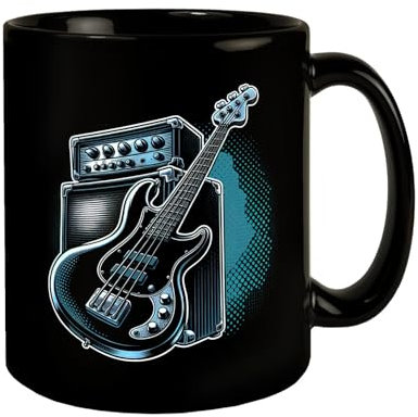 Bass-Gitarre Tasse in Schwarz Cooles Saiteninstrument-Design perfekt für Bassgitarren-Fans Elektrogitarre-Liebhaber Tiefbass Verstärker