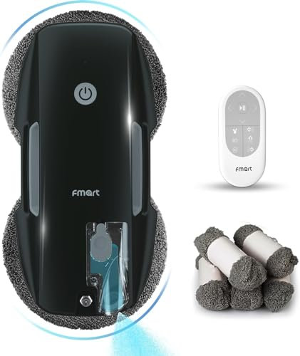 Fmart Fensterreinigungsroboter Automatischer Fensterreinigungsroboter mit Ultraschallspray und Steuerung über Fernbedienung für Innen- Außen- Hochhaus- Fenster- Decken (T9 Schwarz)
