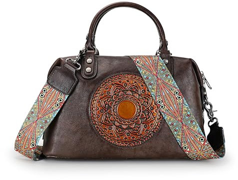 LETEULO Damen Umhängetasche Handtasche Echtleder tolle Geldbörse Grosse Kapazitä Schultertasche Tote Henkeltasche Kaffee