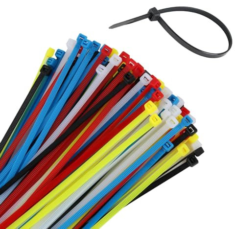 Confezione da 100 Fascette Plastica Riutilizzabili 200 x 4 mm, Colorate, Resistenti - Fascette Elettricista Autobloccanti Resistenti Per Recinzione Ordinare Cavi