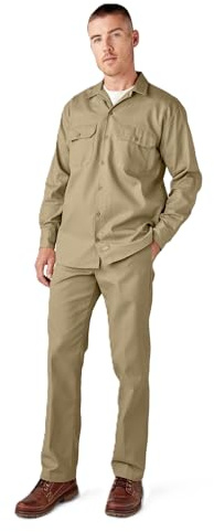 Dickies Mens Long Sleeve Work Shirt, Khaki, M