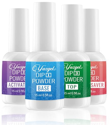 4Pcs Dipping Powder Liquid Set - Large Capacity Fast Dry Dipping Powder Liquid Set - Dip Nail Kit with Activator Base Top Coat and Brush Saver