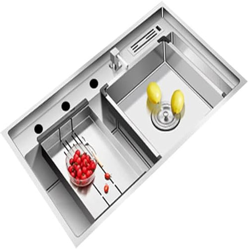 Evier Cuisine 2 Bacs,304 Avec Rince-Verre Et Robinet, De Bar Grand Évier De Poste De Travail De Cuisine Encastré,Convient Pour La Cuisine, La Salle À Manger, Le Garage, L'extérieur, Etc.