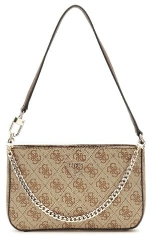 GUESS Damen Noelle Mini Top Zip Shoulder Handtasche, Latte-Logo, Braun
