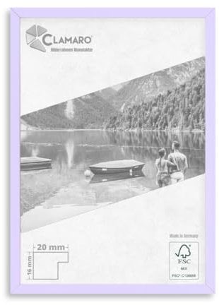 CLAMARO 'COLLAGE 20' Bilderrahmen DIN A4 (21x29,7) handgefertigt nach Maß | Flieder Pastell | Moderner 20 mm breiter slim Design MDF Holzbilderrahmen inkl. Acrylglas, Rückwand und Aufhänger