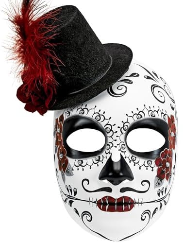 W WIDMANN MILANO Party Fashion 08463 - Masque Dia de Los Muertos avec chapeau, accessoire pour Day of the Dead, Halloween