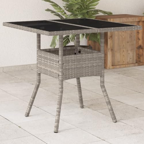 Sufrk Gartentisch mit Glasplatte Terassentisch Gartentisch Glas Gartentische Gartentisch FüR DraußEn Hellgrau 80x80x75 cm Poly Rattan