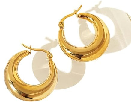 DJADEE Mond See Ohrringe Creolen Gold, Edelstahl, 18 Karat 750er Gold vergoldet, Wassserfest, Hypoallergen, Silber, UVP: 35€ (Gold)