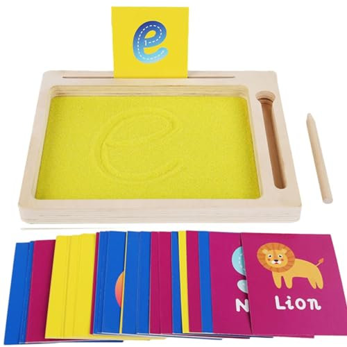 Bandeja de trazado de : juguete sensorial educativo, desarrolla habilidades de escritura | -Bandeja de de madera con bolígrafo de madera para escribir letras y números, A