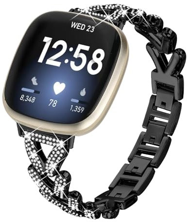 Gimuk Armband kompatibel mit Fitbit Versa 4/Sense 2 Armband für Damen und Herren, Metall Bling Verstellbares Edelstahl-Armband, Ersatzarmband für Fitbit Versa 4/Versa 3/Sense, Einheitsgröße, Metall,