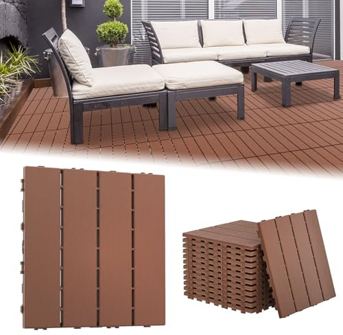 LZQ PE Terrassenfliesen Holzoptik 44 Stück 30x30 cm Braun Typ A