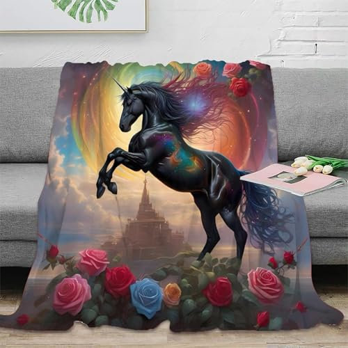 Fleece-Überwurfdecke mit Einhorn-Aufdruck, Bettdecke mit 3D-Design, weiche, warme Mikrofaser-Bettwäsche für Bettcouch, 150 x 200 cm