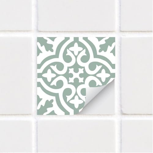 funlife 50PCS 15X15CM stickers carrelage, credence adhesive pour cuisine Peler et coller, Imperméable adapté à la décoration de carrelage de cuisine et de salle de bain, Vert sauge motif vintage