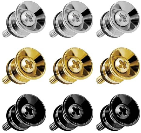 9 Pcs Guitar Strap Buttons, Guitar Strap Locks, Non-slip Metal End Pins with Mounting Screws, Copper Acoustic Guitar Strap Button for Ukulele Bass Electric