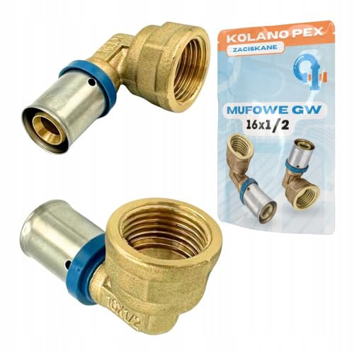 Rimex Pressfitting angolo 16 x 1/2, filettatura interna PEX, raccordo a pressione, per impianti di riscaldamento e acqua, ganasce a U, 1 pezzo