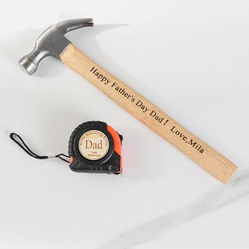 Personalized Engraved Hammer with Tape Measure + Gift Box, Custom Wooden Claw Hammer for Dad, Father's Day Gift, Handyman Tool for Construction, DIY Projects, Housework, Birthday Gift for Men
