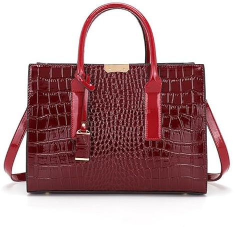 JXpxbao Handtaschen Damen Mode Krokoprägung Henkeltasche Lackleder Handtasche Shopper Umhängetaschen Damentasche mit Reißverschluss Arbeitstasche für Business Büro Schule Einkauf Arbeit