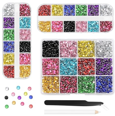 Morcheiong 17000 Stück Strasssteinen aus Kunstharz Mehrfarbig 2-6mm glitzersteine Mit Pinzette Geeignet für die Herstellung von DIY-Nagelkunst Make-up Brautkleidern Kleidungsbechern