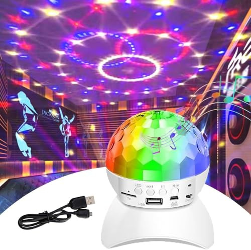 Bluetooth Party Speaker with Rotating Crystal Ball - Colorful Disco Lights & Powerful Sound - Rechargeable Portable for DJ Nights, Camping & Gifts