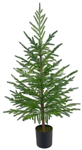 Albero di Natale artificiale, 91 cm, realistico, pino norfolk, con vaso nero, decorazioni realistiche per interni ed esterni