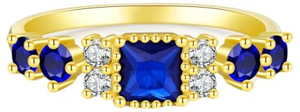 BCughia Verlobungsring Damen Gelbgold 585, Damenring Echtgold 14 Karat mit Quadrat Labor Erstellter Saphir Eheringe Partnerringe Trauringe Gr 60