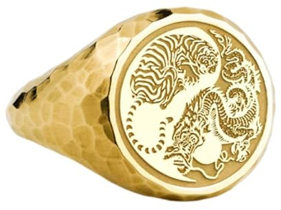 Tiger und Drachen 925 Sterling Silber Ring | vergoldet | Siegelring rund 14x14mm | Ringgröße US 5-12.5 Avelaibal | WDRG_0180