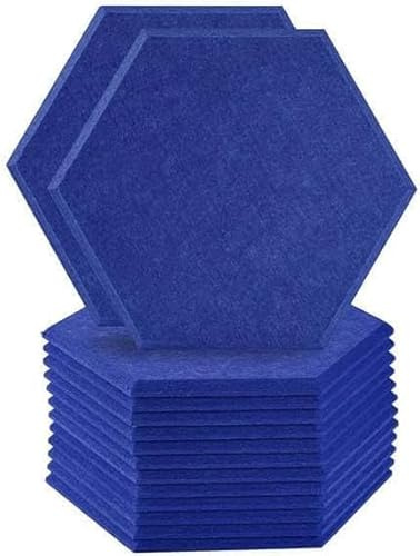 Hexagon Akustikplatten, 12 Stück, Schallabsorber Wandpaneele, 30 x 26 x 0,9 cm,Hohe Dichte Schallabsorber für Decken-/Tür-/Wanddekoration und Akustische Behandlung, Home/Gaming Deko (Blau)