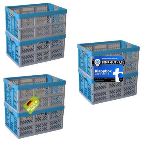 KiNDERWELT 6 x Robuste Profi - Klappbox 45 L bis 50 kg - Faltbox, Kiste, Korb zur Aufbewahrung, Transport - blau
