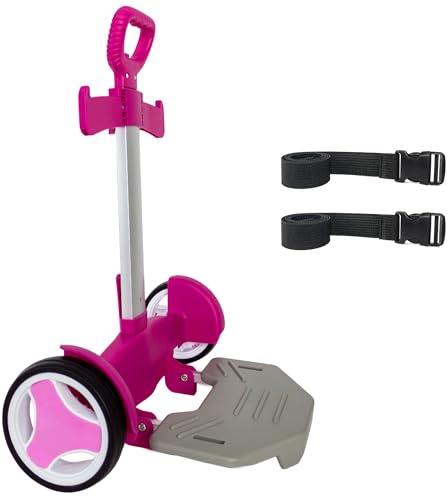 HapBoby Rucksack Trolley – Faltbarer Aluminium-Trolley mit höhenverstellbarem Griff, Leichter All-Terrain-Rollwagen für Reisen, Pendeln und Alltag – Rosa, große leise Räder