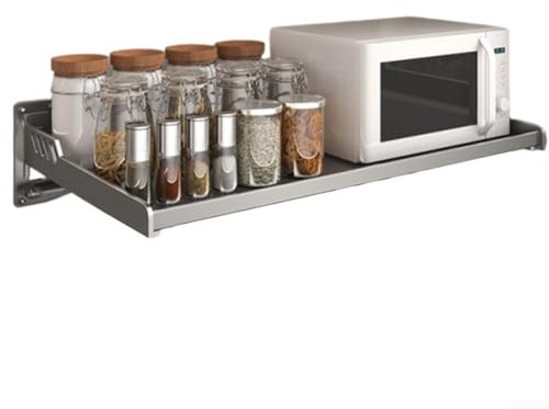 Étagère murale pour micro-ondes en acier carbone avec vis d'installation et d'extension perforées, offrant un rangement sécurisé pour four à micro-ondes et divers appareils de cuisine (35 x 60 cm)