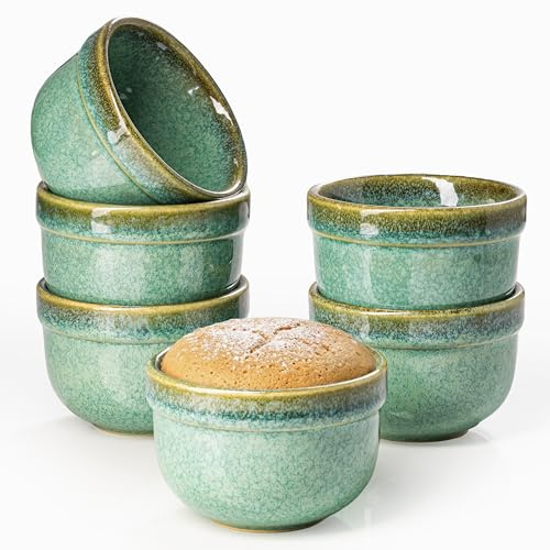 Ramekins 6 Oz, Ceramic Creme Brulee Souffle Dishes Oven Safe, Pudding Custard Cups Ramekin For Baking, Small Dipping Sauce Bowls, Set of 6