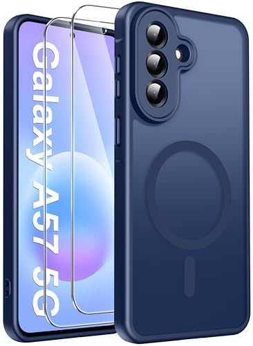 Opkiegrn Funda para Samsung Galaxy A57 5G Magnética - Azul Oscuro | Con 2 Protector de Pantalla, Protectora Antigolpes para Samsung Galaxy A57 5G, Translúcido TPU Funda Antihuellas Mate Carcasa