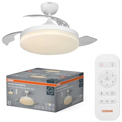 Osram LED-Deckenventilator Brisote 1060mm 66W CCT, 2600 lm, 3000/4000/6500 K, 116 ° Abstrahlwinkel, 1060 mm Durchmesser, 66 W, 20000 h Lebensdauer, Fernbedienung, IP20, Weiß