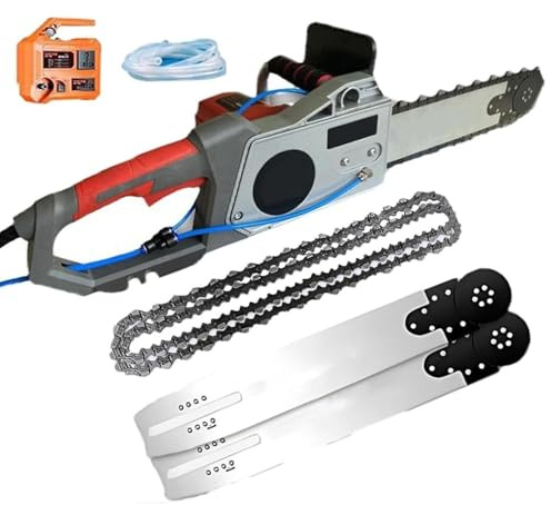 Electric Concrete Saw with Water Fed Dust Suppression, Includes 2 Diamond Chains for Cutting Granite, Porcelain, Wood, and Stone Surfaces