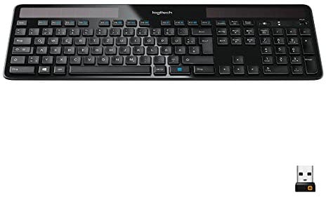 Logitech K750 Kabellose Solar Tastatur für Windows, 2,4 GHz kabellos mit USB-Unifying-Empfänger, Ultradünn, Kompatibel mit PC, Laptop, Deutsches QWERTZ-Layout - Schwarz