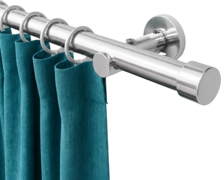 Rollmayer Gardinenstange Ø19mm 160cm Chrom 1-läufig mit Crux | Metall, Wandbefestigung ohne Ringe, Für Wohnzimmer Schlafzimmer Büro