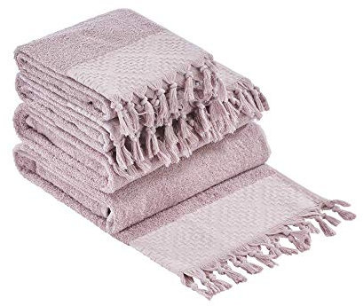 DONE Provence BOHÈME 4-tlgs Frottierset 2X Handtuch 2X Duschtuch Zwirnfrotier Weich Hautfreundlich 100% Baumwolle Rosé 500gr/m²