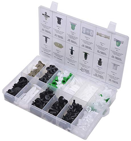 SW-Stahl S8029 Befestigungs-Clip Sortiment - 255-tlg. KFZ Clips für VW & | Universal Karosserie Spreiznieten Set für Türverkleidung, Dachzierleiste & Innenkotflügel, inklusive praktischer Kassette