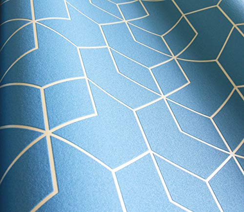 NEWROOM Papier peint Bleu Géométrique Hexagone Grafique Intissé Blanc Moderne Bauhaus