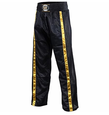 Bay Netz Mesh Kampfsporthose Schwarz/Gold lang Kinder Erwachsene XL