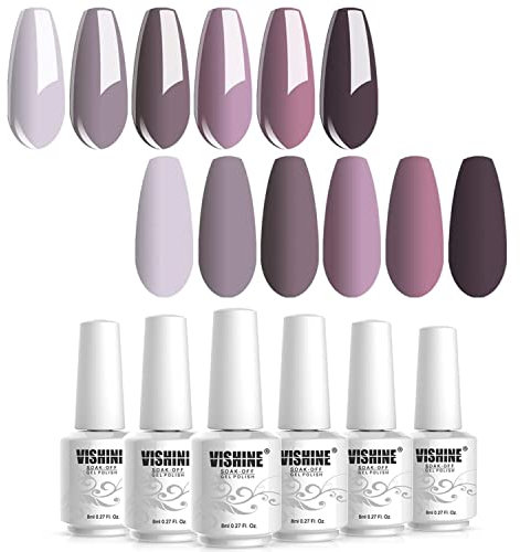 Vishine Gel Nail Polish Set- Nude Gray Series 6 Colors Nail Art Gift Box Soak Off UV LED Gel Polish Starter Kit 8ml