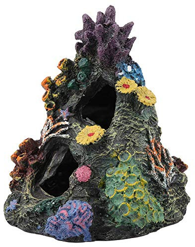 Pssopp Aquarium Deko Höhle Aquarium Harz Höhle Koralle Felsen Berghöhle Ornament Aquarium Ornament Aquarium Dekoration für Garnele Fisch Tank, 18 x 10 x 19 cm
