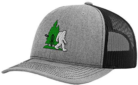 Richardson Trucker Hat mit strukturiertem Netzstoff, Discgolf-, Baum- und Yeti-Stickerei, Heather Gray/Black, Einheitsgröße