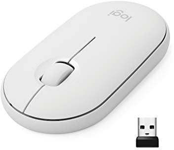 Logitech M350 Pebble Kabellose Maus, Bluetooth und 2.4 GHz Verbindung via Nano USB-Empfänger, 18-Monate Akkulaufzeit, 3 Tasten, Leises Klicken und Scrollen, PC/Mac/iPadOS - Weiß