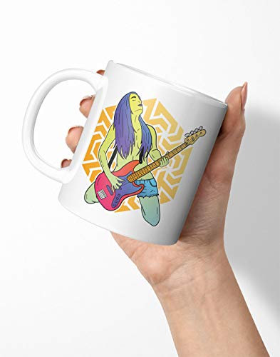 BLAK TEE Psychedelic Girl Playing Guitar Porcelain Coffee and Tea Mug 330 ml