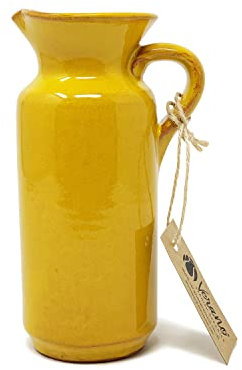 Verano Spanish Ceramics Selena Glaze Hand Dipped Decorative Tall Rustic Bottle Jug - New Home Decor Kitchen Restaurant Cafe Dining Table Vase Serving Cream Milk Water Juice Pourer - 18cm Yellow